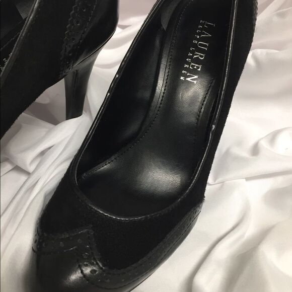 Lauren Ralph Lauren Black Suede and Leather Heels 7B - Picture 6 of 8